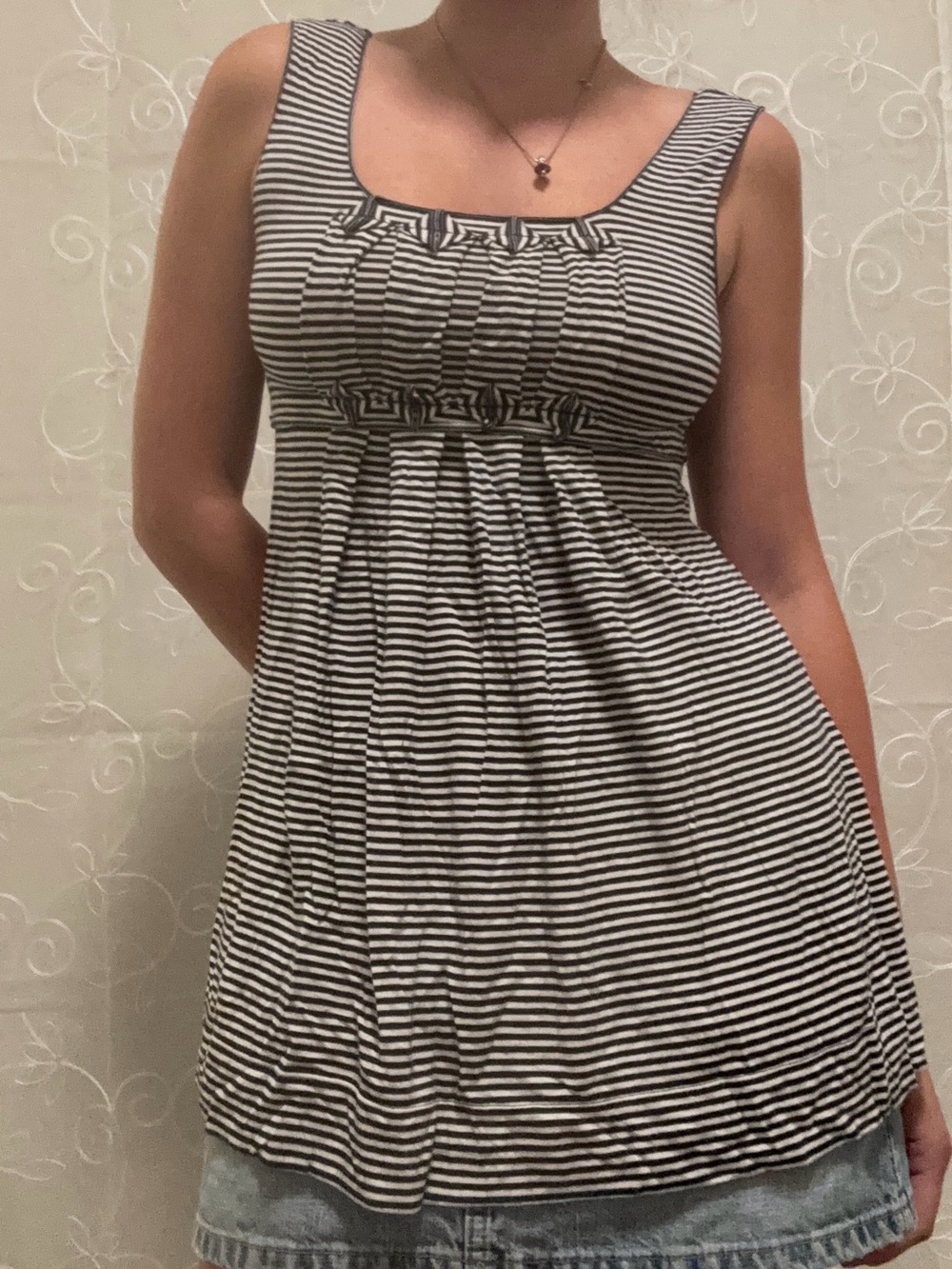 Max Studio Striped Long Top in Black & White Size Small